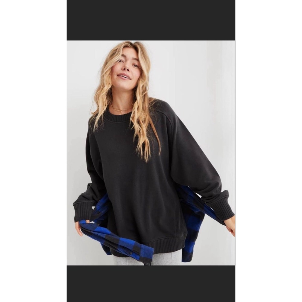 Aerie Down-To-Earth Crew Sweatshirt in Smoked Grey Women's size large
